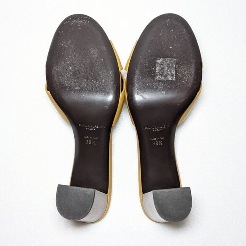 YSL Saint Laurent Bianca Leather Block Heel Mules Sandals - Picture 9 of 12